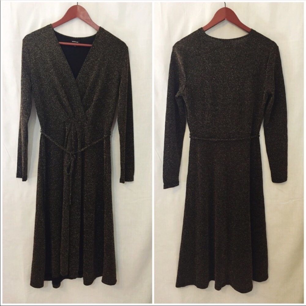 Black gold crossover midi Dress
